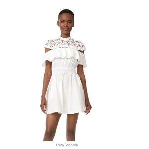 Self Portrait Hudson Lace-yoke Ruffle Mini Dress, White